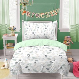 Yasida Kids Bedding Single Jungle Leaf Single Duvet Cover Set Girls/Boys With Animal And Green Leaf Print Cute Bedding Children Quilt Cover Set Green Botanical Duvet Cover 135x200/1 Pillowcase 50x75