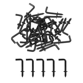 sourcing map Right Angle Hooks, 50Pcs 1/2" L Shaped Screw Hooks Screw in Hooks, 7 Shape Right Angle Metal Screw Hooks for Hanging, Black