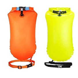 YW 2 Pack 20L Waterproof Dry Bags Swim Bouy Float Swimming Marine Safety Inflatable Bubble Bag Visible with Storage Space & Adjustable Waist Belt,Lightweight for Swimmer,Training,Kayaking,Snorkeling