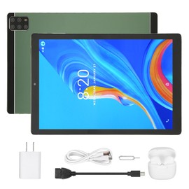 10.1 Inch Tablet for Android 12 10 Core CPU 6GB 128GB 5G WiFi 2MP 5MP 8800mAh Tablet PC with Bluetooth Earbuds 100‑240V Green US Plug