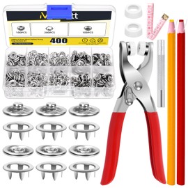 Mardatt Set of 100 Silver Hollow Snap Fasteners Kit, Metal Prong Snaps Buttons with Fastener Pliers Press Tool, Snap Button Fasteners for DIY Leather Sewing Clothing (9.5 mm)