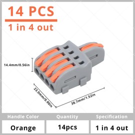 YQSIYU 1 in 4 Out DIY Splicing Wire Connectors, 14 Pcs Lever Nuts 5 Port Clamp Lever Terminal with Orange Handle in Gray