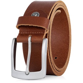 LINDENMANN Men's Leather Belt, Full Cowhide Leather, Buffalo Leather, 4 mm, in 3 Colours, Cognac/Dark Brown/Black, Size: 95, Colour: Brown