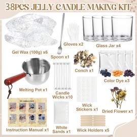 JCOOS Candle Making Kit, DIY Jelly Wax Melts, Candle Making Kit for Adults, 1.5 lb Gel Wax for Candle Making, Candle Wick, Candle Jars, Dried Flowers, Conch, Sand, Candle Dye, Crafting Gifts for Women