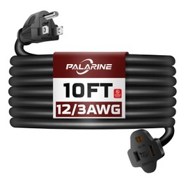 PALARINE 10ft Black Outdoor Extension Cord Waterproof, UL Listed, 12/3 SJTW Heavy Duty 3 Prong, 12 Gauge 15A Power Cord Ideal for Indoor Outdoor Lights, Appliances, and Lawn