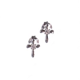 Small Petal Crosses With Jewel-Tone Centers Sterling Silver Stud Post Earrings
