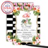 Tropical Watercolor Flamingo Party Invitations with Black Stripe Background, 20