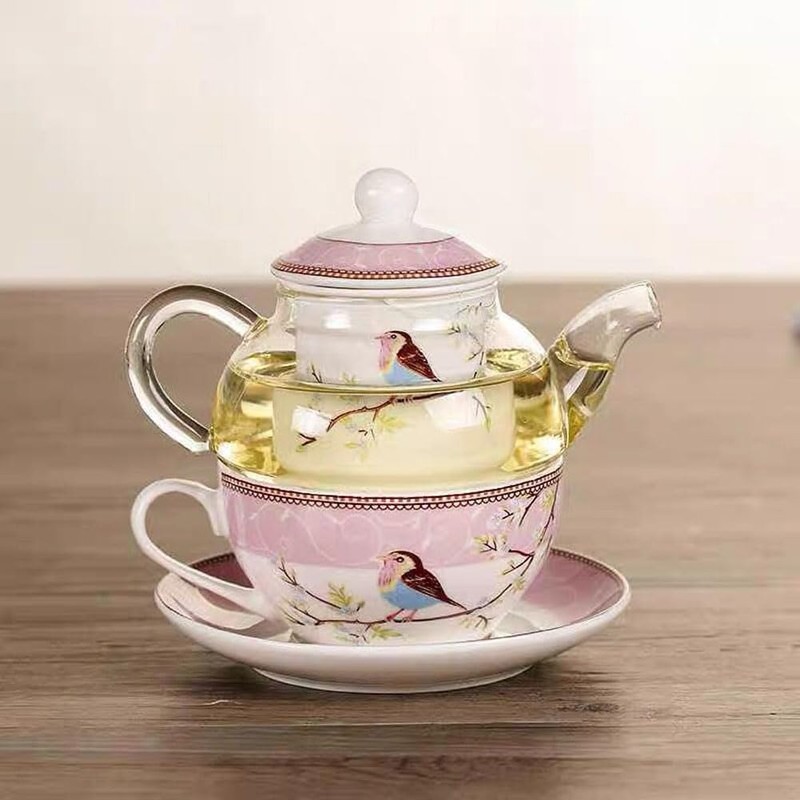 YBK Tech Tea for One Set, Glass Teapot with Porcelain
