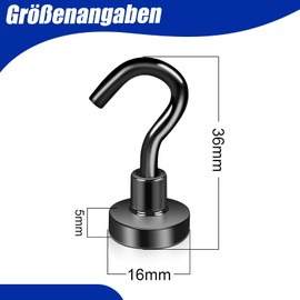 Keukenket Magnetic Hooks, Extra Strong, Black, Neodymium Magnet with Hooks, Pack of 8, 16 mm Hook Magnets, Magnetic Hooks, Hook Magnet, Punch-Free for Iron Doors, Refrigerators, Kitchen, Clothes Rack,