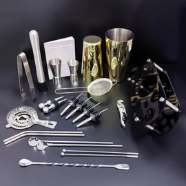 22-Piece Cocktail Shaker Set, 25/20oz Bartender Kit, Bartending Stainless Steel Bar Tools Sets for Drink Mixing, Boston Cocktail Shakers with Stand Recipes Booklet (Rose Copper-25-20oz)