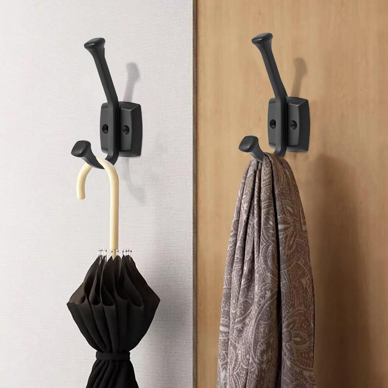 CABDM 5 Pack 4-3/4 inch Black Coat Hooks, Wall Mounted