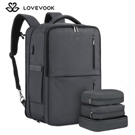 LOVEVOOK Fall TSA-Approved Expandable Carry-on Travel Backpack with 3 Packing Cubes and Shoe Compartment, Personal Item, Airline Approved Travel Bag for Hiking, Overnight and Weekender Trips:_Pink-Twill Fabric_40L_Non-Concealable Strap