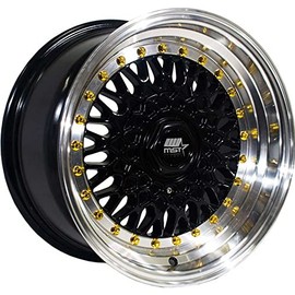 MT13 15x8.0 4x100/4x108 20 ET 73.1 CB Black w/Machined Lip Gold Rivets Wheel by MST