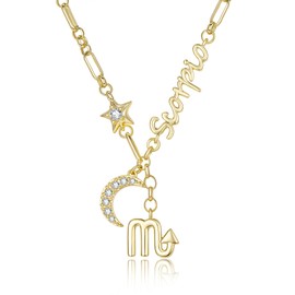 Scorpio Zodiac Necklace for Women Scorpion Horoscope Constellation Pendant 14K Gold Star Sign Jewelry with Crescent Moon Intuitive Birthday Gifts for Her Wife Daughter Mom Grandma