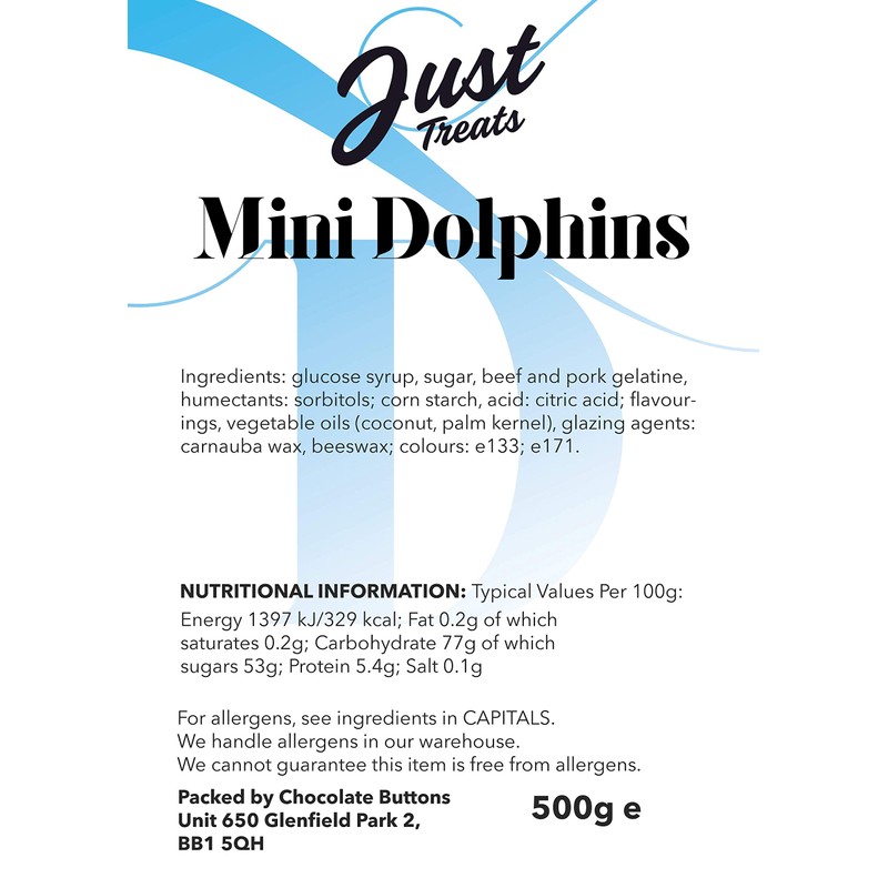 Just Treats Dolphins Mini Blue and White (500g Share Bag)