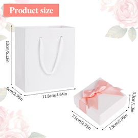 Small Gift Box and Gift Bag 7.5x7.5x3.5cm Kraft Jewellery Gift Box with Bow-Knot Pink Small Boxes for Gifts Bracelet Ring Earring Necklace Jewellery Gift Boxes with Lids for Presents (white pink)