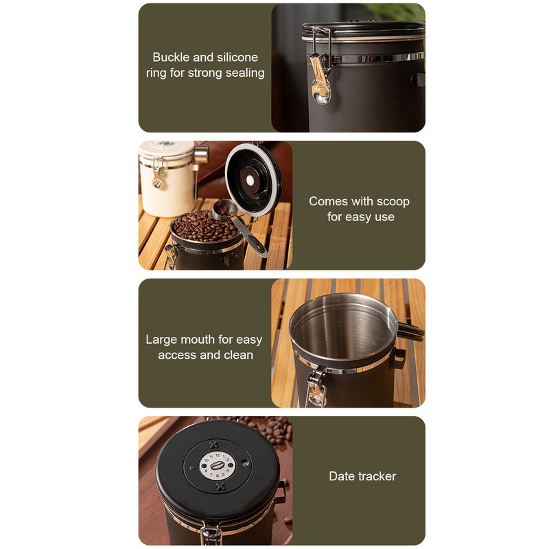 1.5L Coffee Canister Coffee Container with Scoop Date Tracker Stainless