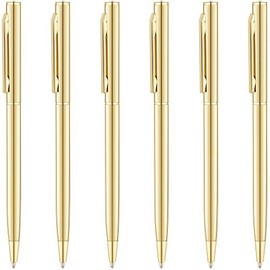 Unibene Slim Metallic Retractable Ballpoint Pens - Gold, Nice Gift for Wedding Business Office Students Teachers Christmas, Medium Point(1 mm) 6 Pack-Black ink