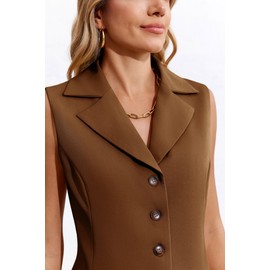 Cicy Bell Womens Vest Sets Summer 2 Piece Outfits Button Crop Blazer Vest and Wide Leg Pant Suits Brown