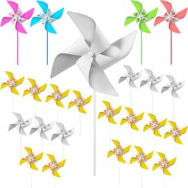 Chalyna 24 Pcs DIY Paper Pinwheels Bulk Craft Kits White Blank Paper Pinwheels for Spring Group Activities Home Fun Graffiti Art Party Project