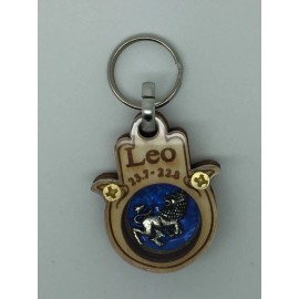 Leo Zodiac Keychain Hamsa Shape Handmade  W Wood In The Holy Land GOOD LUCK