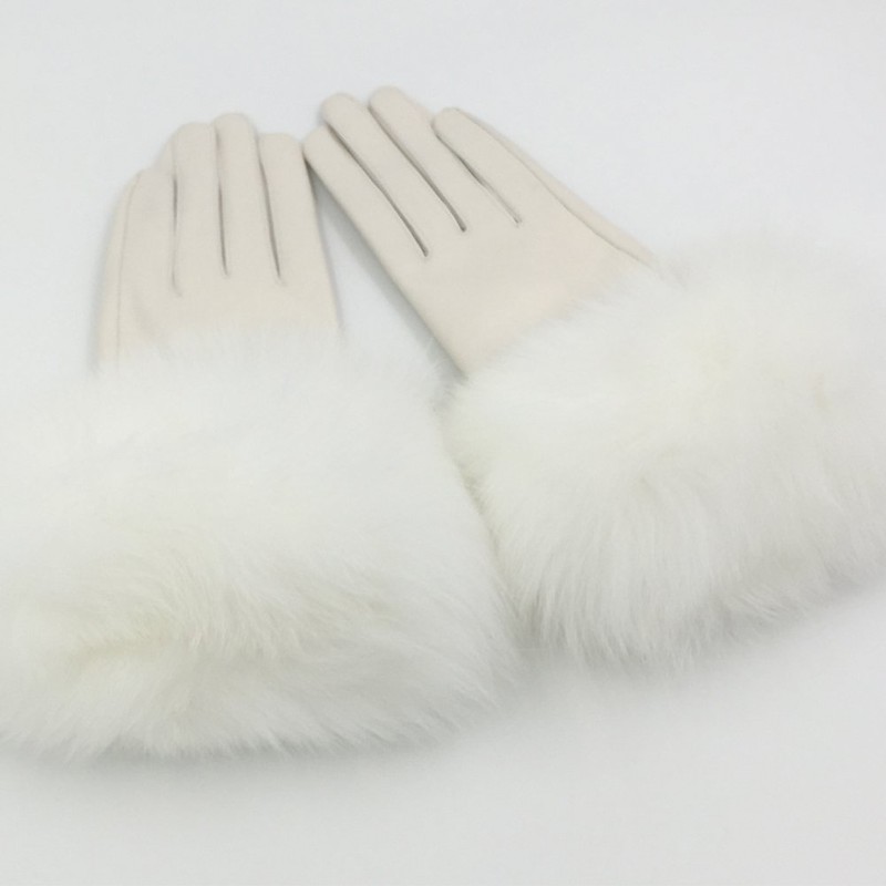 Sandy Ting Winter Women's Lambskin Leather Gloves with Fox Fur