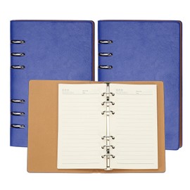 PATIKIL A6 Refillable Leather Notebook, 2Pcs 6 Ring Hardcover Binder Notebook 96 Sheets for Business Office Study Writing Journal Personal Planner, Blue