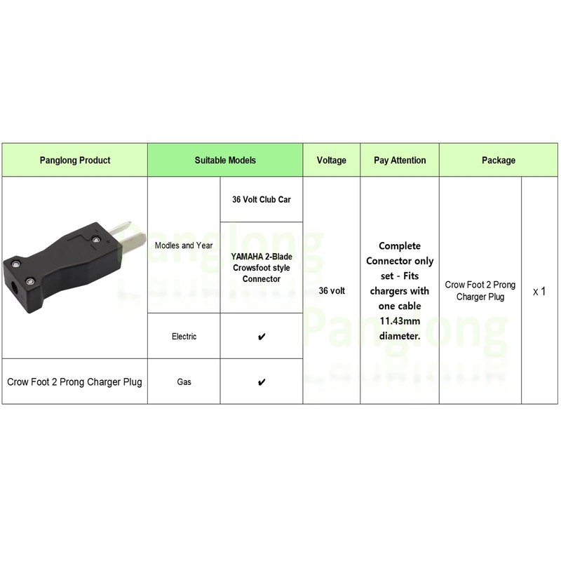 Crow Foot 2 Prong Charger Plug Club Car Yamaha 36