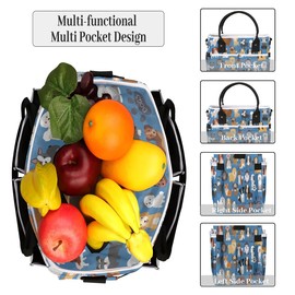 Bardic Cute Dogs Lunch Bag Large Lunch Tote Bag, Leakproof Reusable Insulated Lunch Box Organizer for Work School Picnic Beach Hiking, Cooler Bag with Adjustable Shoulder Strap for Women Men