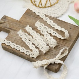 Takemay Cotton Lace Ribbon, Beige Crochet Lace Trim for Scrapbooking Gift Package Wrapping, DIY Craft Ribbon, 10 Yards (1CM)