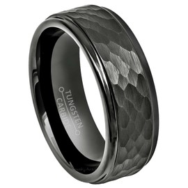 Jewelry Avalanche Hammered Gunmetal Tungsten Ring Men's Dark Gray Tungsten Carbide Wedding Band Anniversary Ring - 972GMs10.5