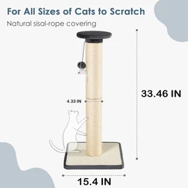 PAWALAYA Heavy Duty Post Sturdy Cat Scratching Post for Indoor Cats & Kittens, Classic Single Post with Natural Sisal Rope, Wood Base, 33.46" H