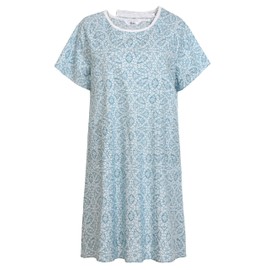 AVIIER 100% Cotton Hospital Gowns for Women Open Back Adaptive Clothing Nightgown Post Shoulder Surgery Patient Gown Navy Blue Flower S