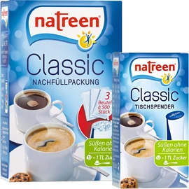 NATREEN® Classic Table Dispenser 500 pcs. and Refill Pack 3x500 pcs. - The calorie-free sweetener for coffee and tea / Netherlands