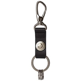 Patrick Cox Key Holder for Men and Women, Unisex, Cowhide Leather, Alloy, Double Ring, Caulking, Sharp Carabiner, Black