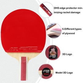 DHS 6002/6006 Pingpong Paddle Table Tennis Racket, Professional 5 Wood Offensive Ping Pong Paddle with Hurricane 8 Sticky Rubber (‎6006-CS-Short Paddle)