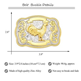 MUSVIKY Western Belt Buckle for Men Golden Floral Rooster Rodeo Cowboy Big Belt Buckle Mens