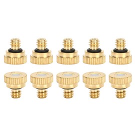 Brass Misting Nozzles, Dust Control Mist Tees Spray Nozzles Sprinkler Atomizing Sprayer Water Hose Nozzle 0.01in for Outdoor Cooling Mister System Garden Greenhouse Landscaping Humidification 10Pcs