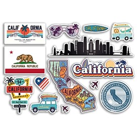 A5 Sticker Sheet California Landmarks Vinyl Stickers - America States USA American Airport Stamps Skyline Flag Map Travel Holiday Scrapbooking City Luggage #79187