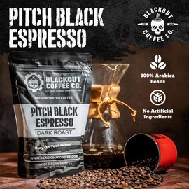 Blackout Coffee Pitch Black Espresso Whole Bean Coffee – Extra Dark Roast, European-Style, Powerfully Bold – Freshly Roasted 12oz Bag, American Made