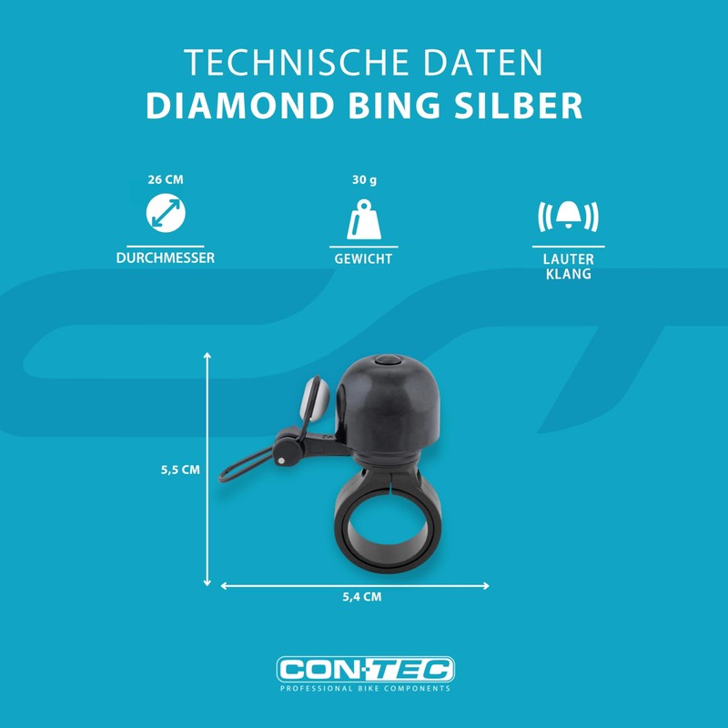 CONTEC Diamond Bing Bike Bell with Handlebar Clamp 22.2mm Diameter