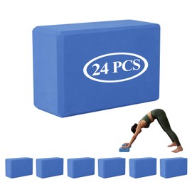 GOGO 24 Packs Yoga Block Wholesale, Blue Exercise Blocks High Density Yoga Brick Workout 9x6x4 Inch