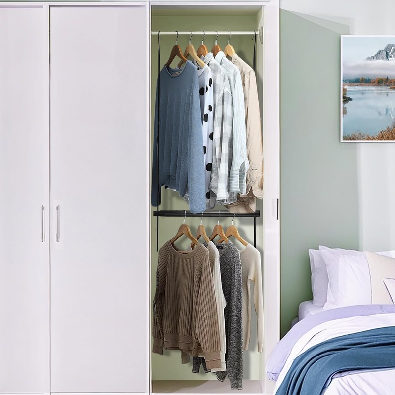 STORAGE MANIAC Hanging Closet Rod, Adjustable Width and Height Closet