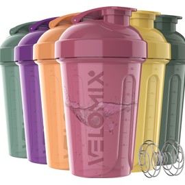 VELOMIX -6 PACK- Shaker Cups for Protein Shakes 20 oz - 6x Wire Whisk | Leak Proof Protein Shaker Bottle for Protein Shakes, Shaker Bottle Pack for Pre & Post Workout, Shaker Cup