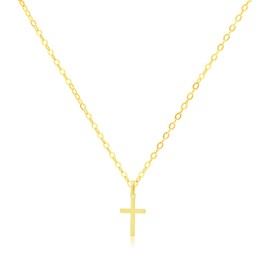 TERRA ARGENTI 925 Sterling Silver Tiny Cross Necklace for Women | Dainty 1 cm Cross Pendant with Rhinestones or Plain | Adjustable 17” Cable Chain with 3” Extender | Hypoallergenic Minimalist Design,