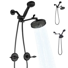 LIWEIKE 2 Handle Shower Faucet Matte Black Two Handles Shower Faucet Set with Extention Adjustable Shower Arm Black Shower Faucet Set 2 Knobs