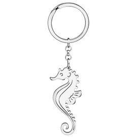 SHIGIE Stainless Steel Cartoon Seahorse Keychain Ocean Animals Key Ring Jewellery For Women Sea Lovers Car Wallet Key Gifts (Silver Plated)