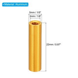 PATIKIL M3 Aluminium Spacer, Pack of 6 Metal Standoffs Sleeve Nut 3 mm ID x 5 mm OD x 22 mm L Thread Spacer Screw Spacer Round for RC Car Drones Motherboard, Golden