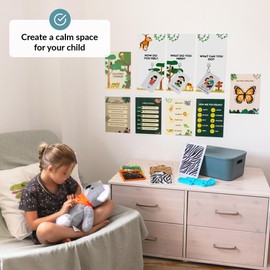 ODOXIA Calm Down Corner | Classroom and Special Education Must Haves | Therapy Calming Corner Items for Kids | Safari Themed Calming Corner Kit with Plush, Posters, Solutions Wall