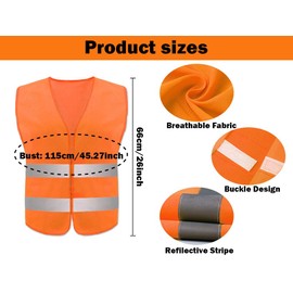 Anlising 10PCS Orange High Visibility Safety Vest, Reflective Safety Vest, Hi Vis Vests, Reflective Stripes Vest, Made from Breathable Mesh Fabric, for Traffic Work, Outdoor Works, Running, Surveyor